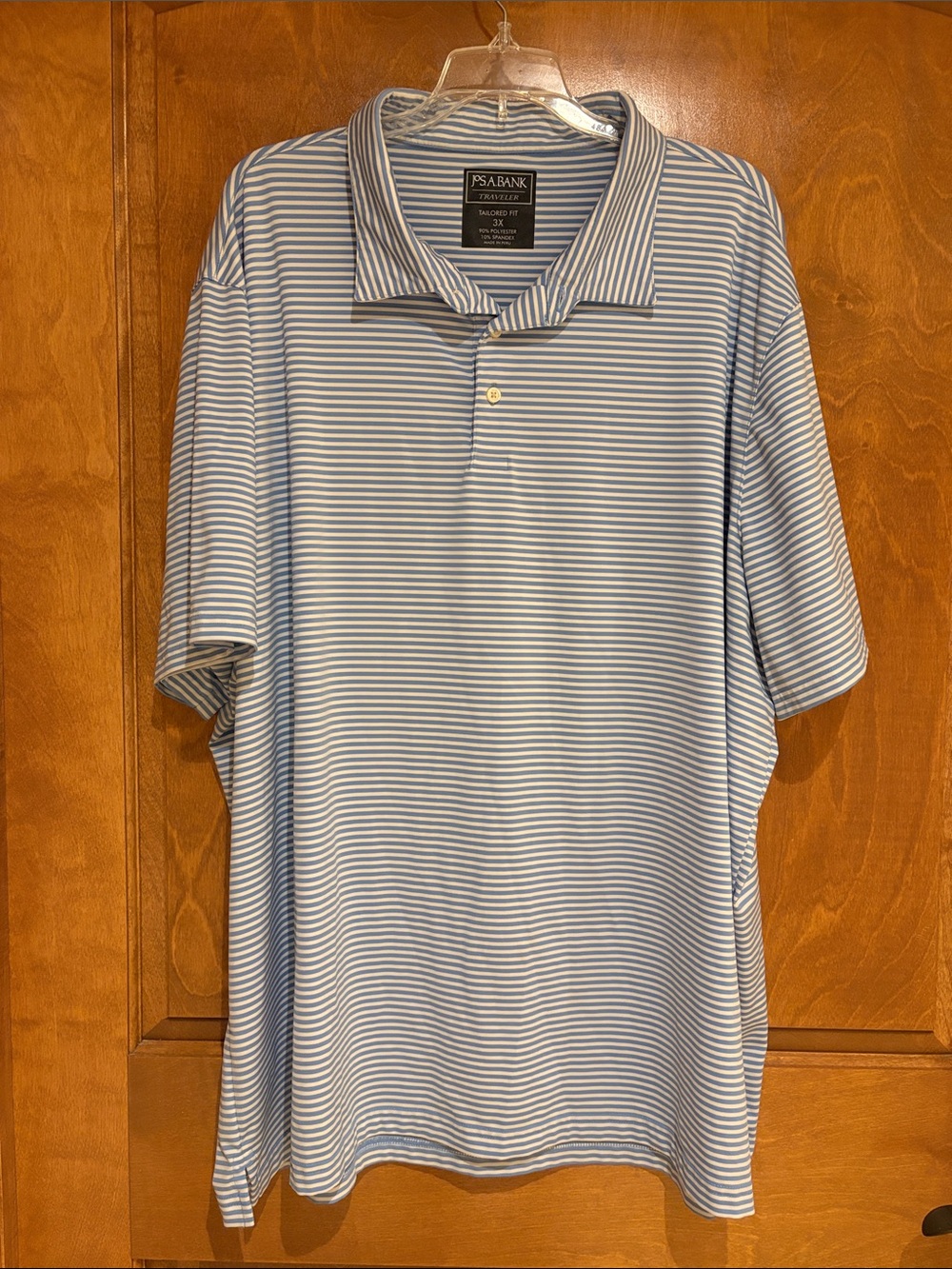 Jos A Bank Light Blue and White Striped Performance Polo